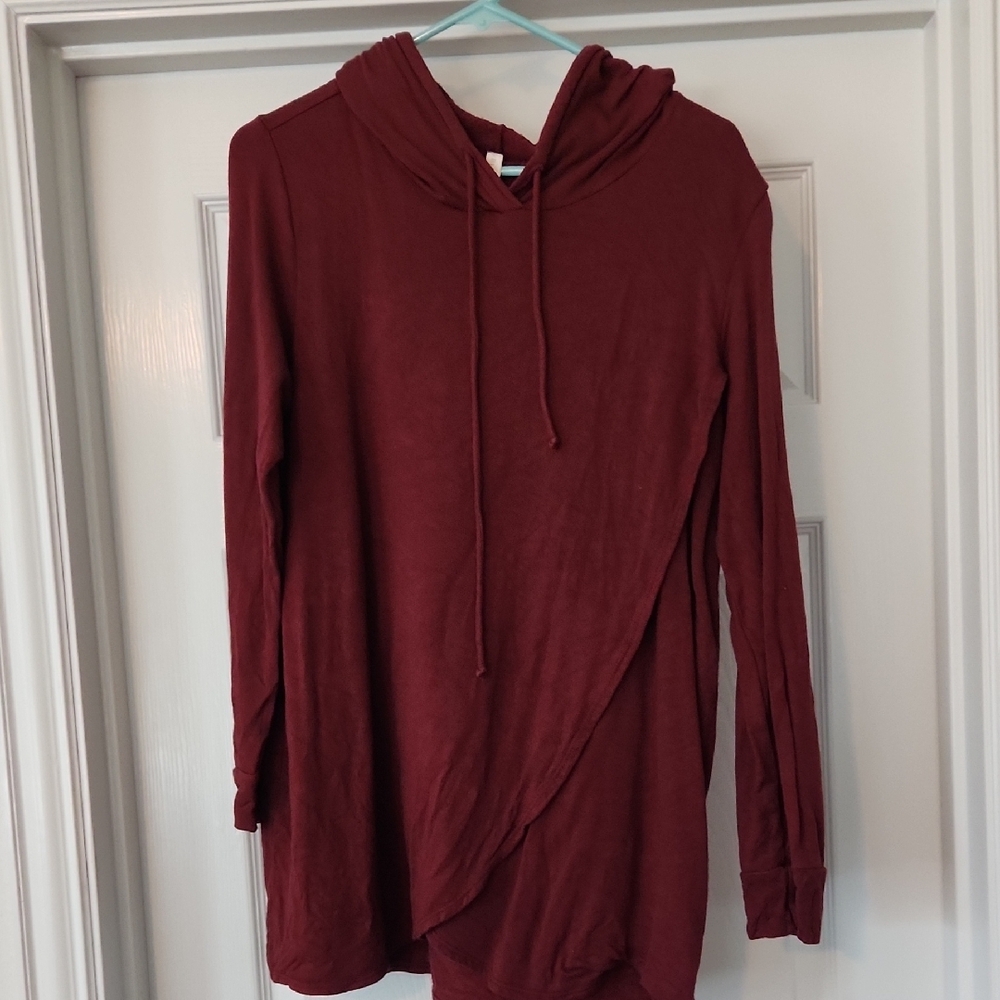 Burgundy Hooded Long Sleeve Maternity And Nursing Sweatshirt